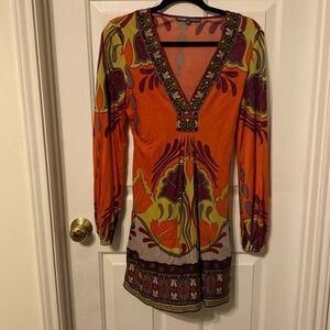 Orange/Pumpkin Ethnic Designed Knit Dress/Shirt